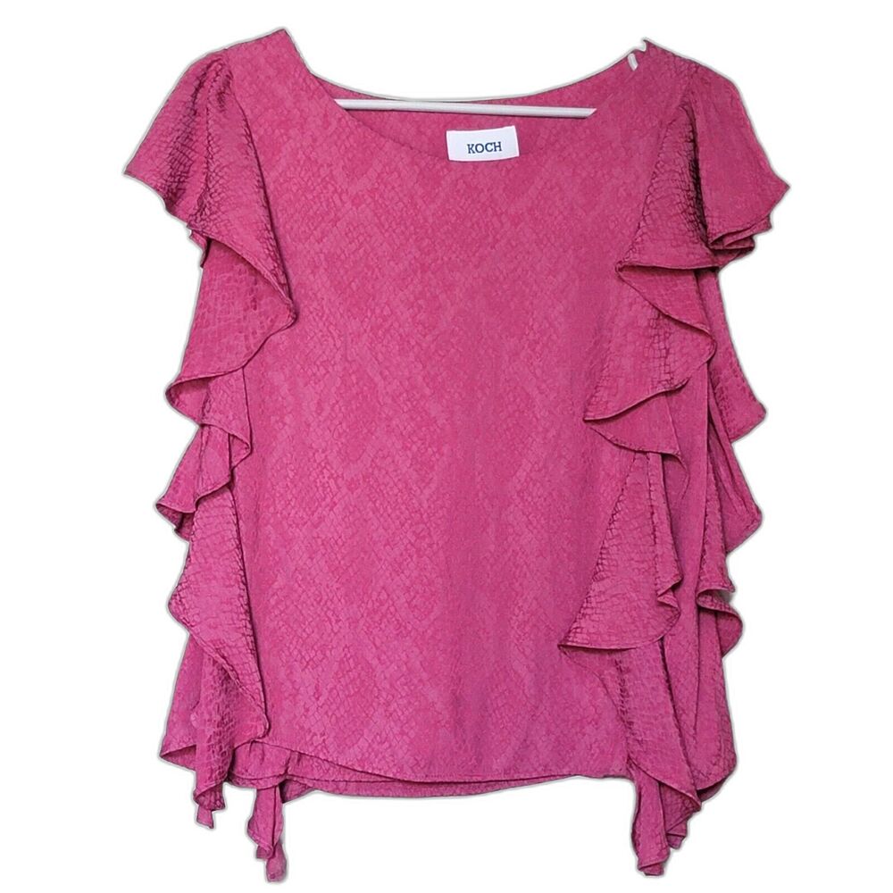 Koch womens magenta Python Print Flutter Sleeve Blouse Size XS